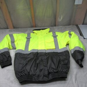 GSS Safety Jacket Men Large Tall Yellow Hi-Vis Bomber Rain Wind Class 3 Workwear